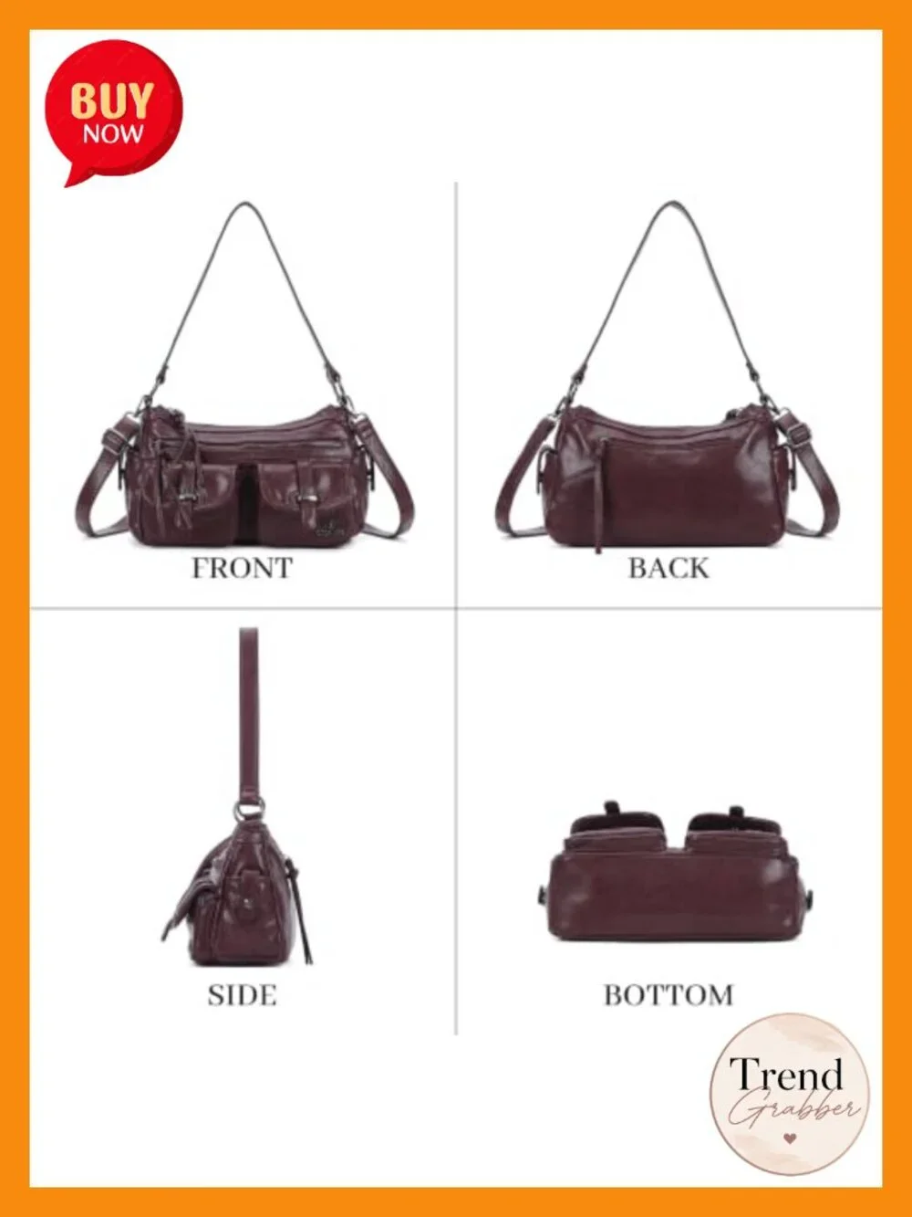 Women's Hobo Bag Crossbody Shoulder Purse Multi Pocket Vegan Leather Handbag